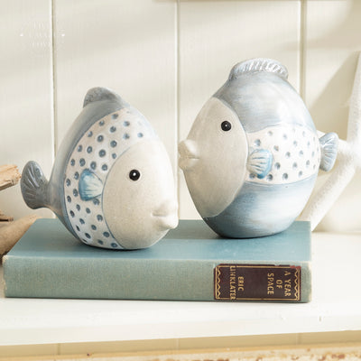 Charming Ceramic Fish Pair Shelf Sitters - Coastal Home Decor