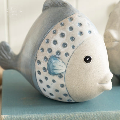Charming Ceramic Fish Pair Shelf Sitters - Coastal Home Decor