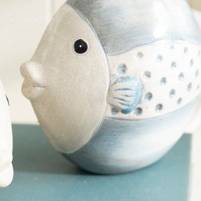 Charming Ceramic Fish Pair Shelf Sitters - Coastal Home Decor