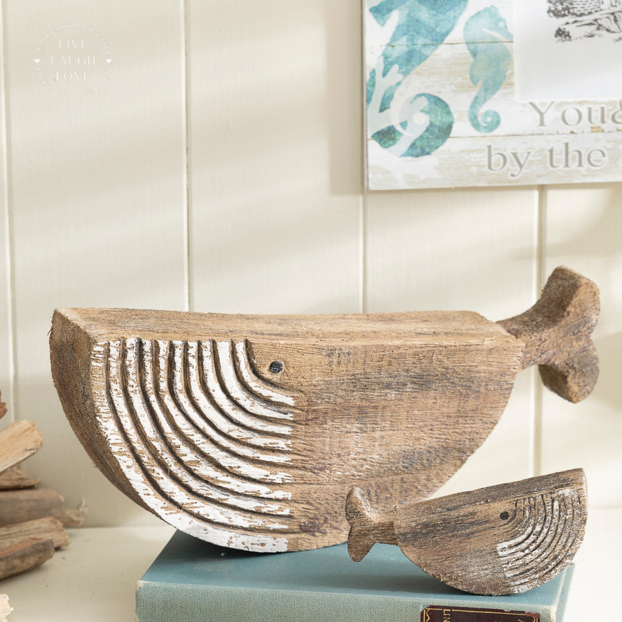 Mum & Baby Driftwood Whales Nautical Shelf Sitter set of 2
