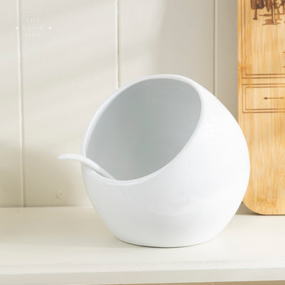 White Porcelain Salt Pig with Spoon - Classic Kitchen Storage