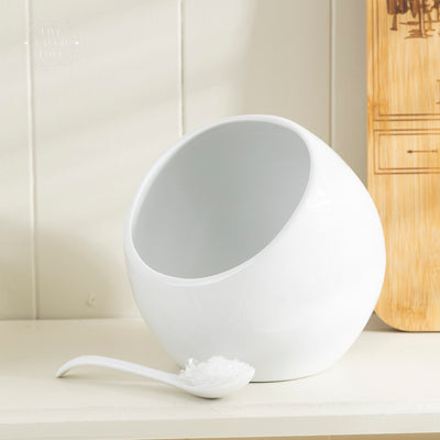 White Porcelain Salt Pig with Spoon - Classic Kitchen Storage