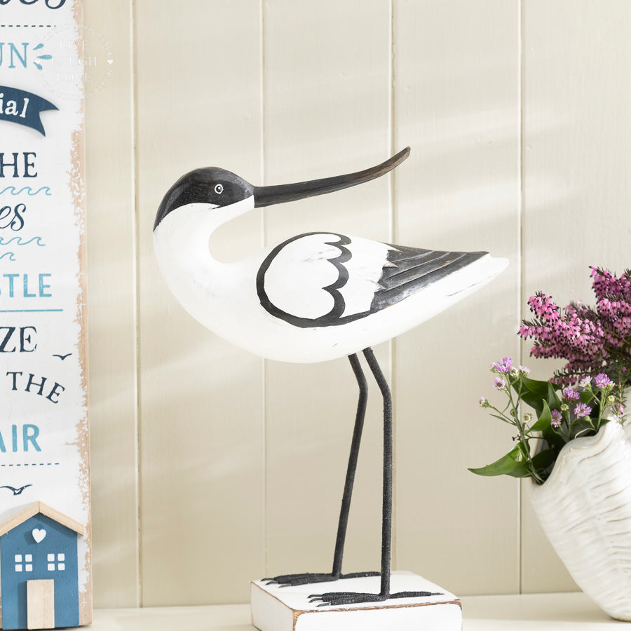 Large Wooden Avocet on Wooden Plinth Nautical Shelf Sitter