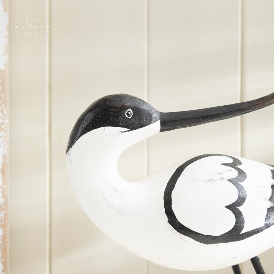 Large Wooden Avocet on Wooden Plinth Nautical Shelf Sitter