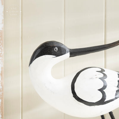 Large Wooden Avocet on Wooden Plinth Nautical Shelf Sitter