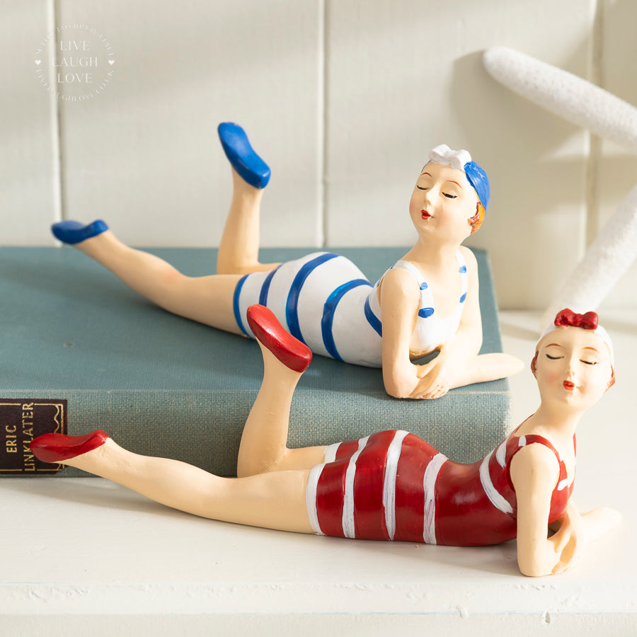 Vintage Nautical Swimsuit Figurines - Retro Beach Decor Set of 2