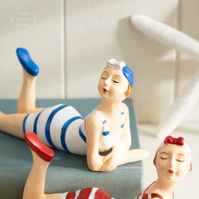 Vintage Nautical Swimsuit Figurines - Retro Beach Decor Set of 2
