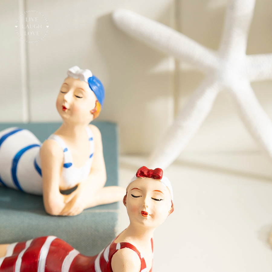 Vintage Nautical Swimsuit Figurines - Retro Beach Decor Set of 2
