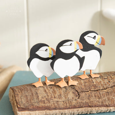 Nautical Decorative Puffin Figurines on Driftwood