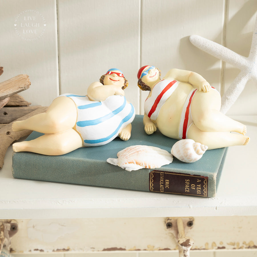 Vintage Plus-Size Swimsuit Figurines - Retro Nautical Beach Decor Set of 2