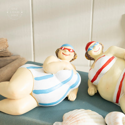 Vintage Plus-Size Swimsuit Figurines - Retro Nautical Beach Decor Set of 2
