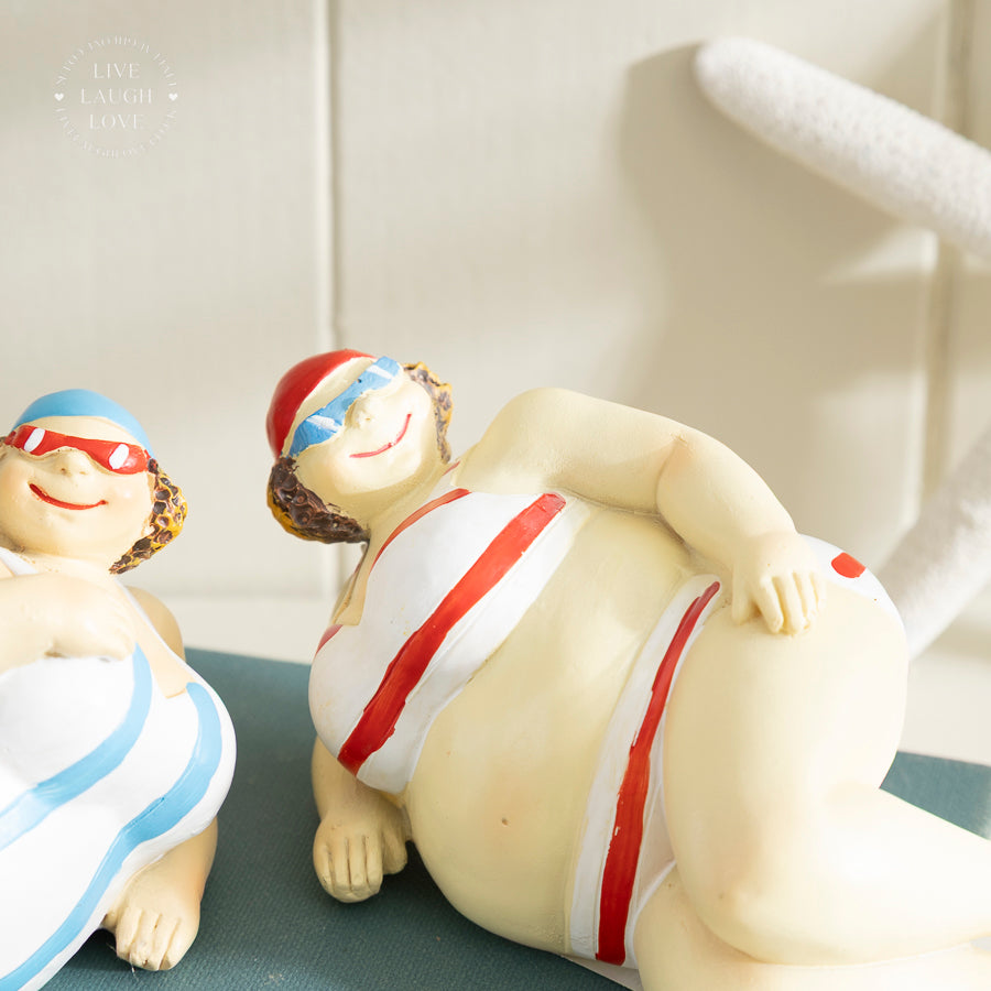Vintage Plus-Size Swimsuit Figurines - Retro Nautical Beach Decor Set of 2