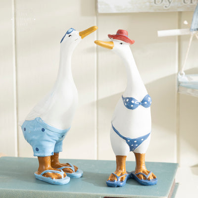 Nautical Duck Figurines with Hats and Swimsuits Set of 2