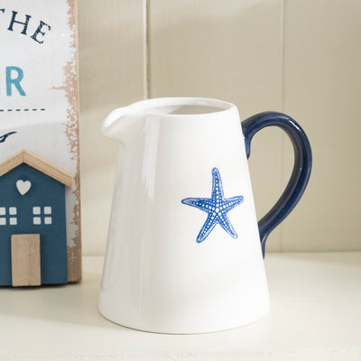 White Ceramic Jug with Starfish Detail