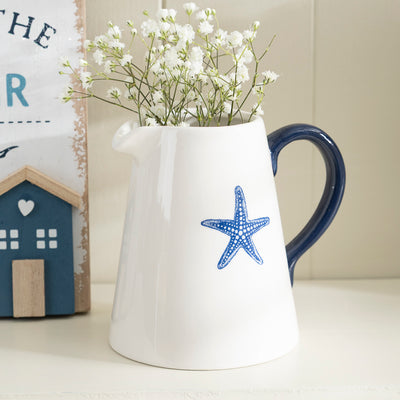 White Ceramic Jug with Starfish Detail