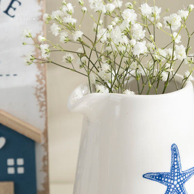 White Ceramic Jug with Starfish Detail