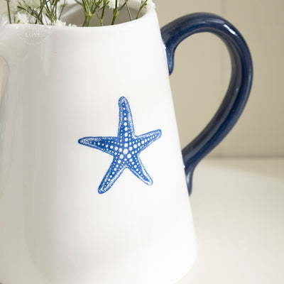 White Ceramic Jug with Starfish Detail