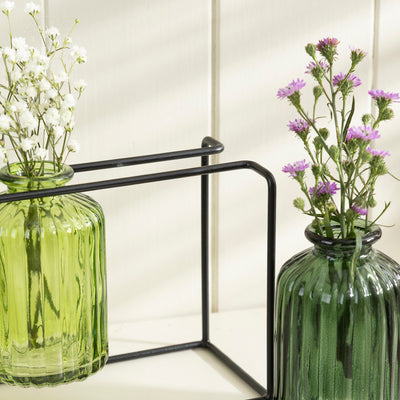Vintage Glass Bottle Trio in Metal Stand