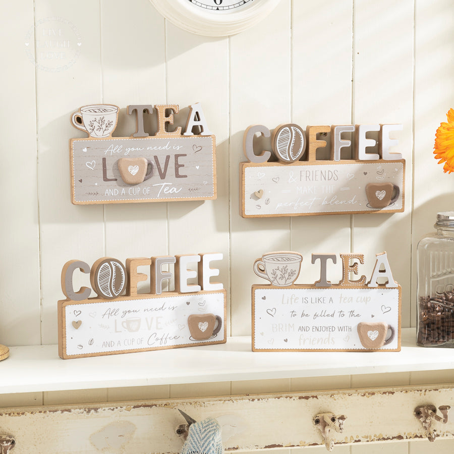 Rustic Coffee or Tea Wooden Plaque - Kitchen Shelf Decor