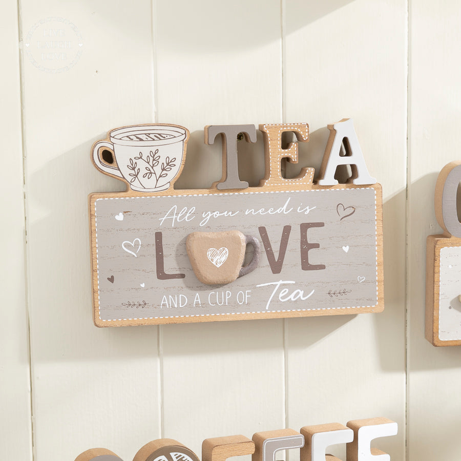 Rustic Coffee or Tea Wooden Plaque - Kitchen Shelf Decor