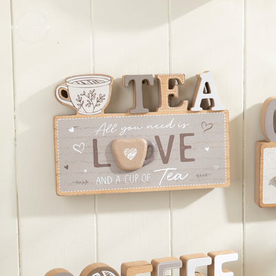 Rustic Coffee or Tea Wooden Plaque - Kitchen Shelf Decor
