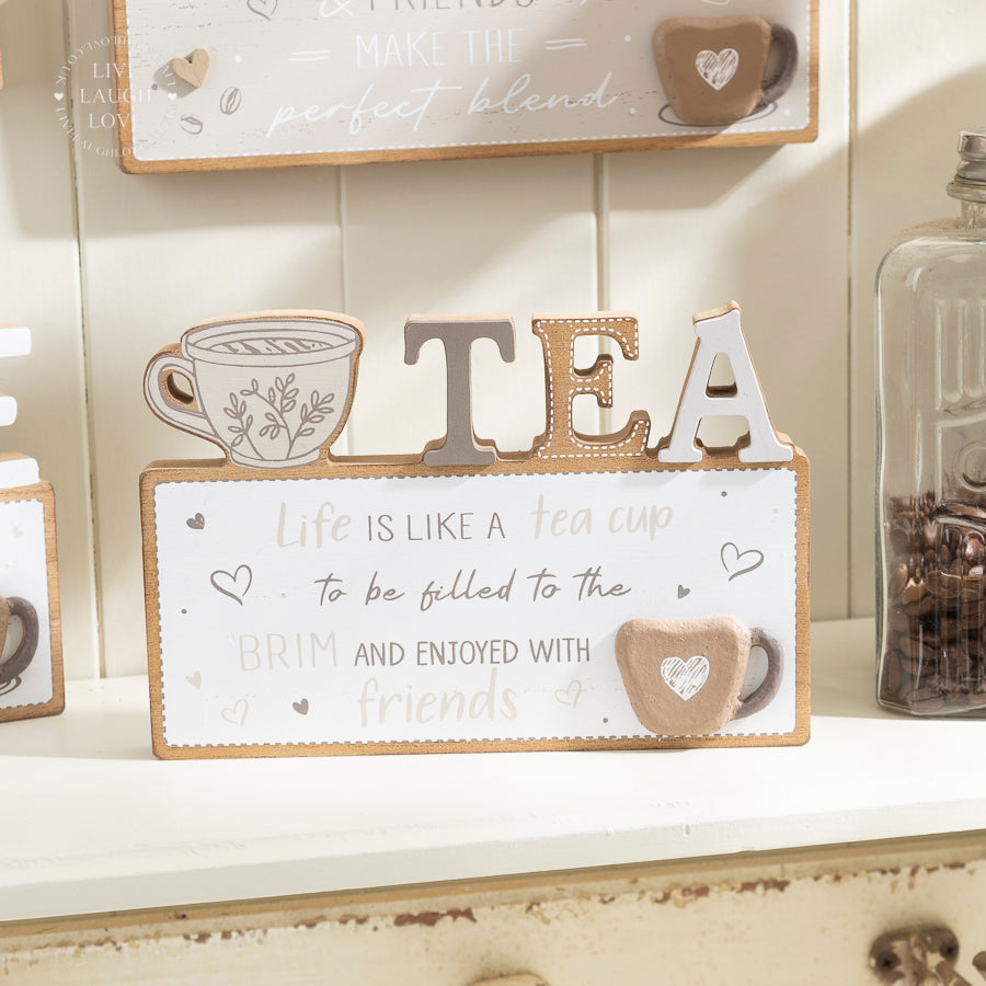 Rustic Coffee or Tea Wooden Plaque - Kitchen Shelf Decor