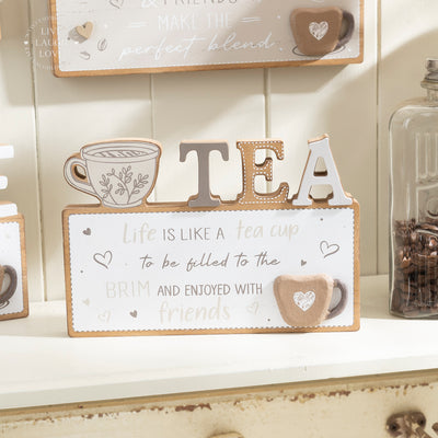 Rustic Coffee or Tea Wooden Plaque - Kitchen Shelf Decor