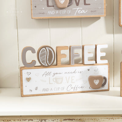 Rustic Coffee or Tea Wooden Plaque - Kitchen Shelf Decor