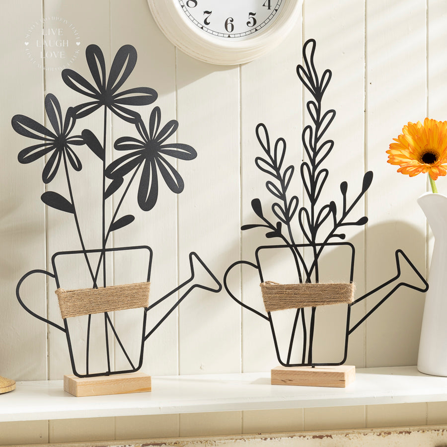 Metal Watering Can Floral Shelf Sitter - Rustic Garden Decor