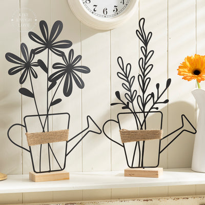 Metal Watering Can Floral Shelf Sitter - Rustic Garden Decor