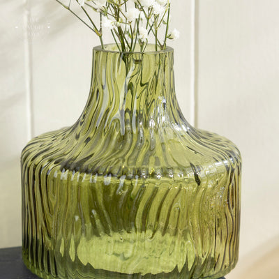 Set of 3 Ribbed Glass Vases - Multicolor Decorative Vase Set