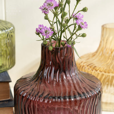 Set of 3 Ribbed Glass Vases - Multicolor Decorative Vase Set