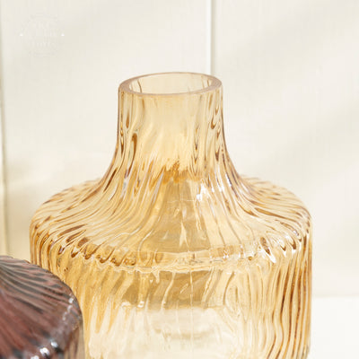 Set of 3 Ribbed Glass Vases - Multicolor Decorative Vase Set