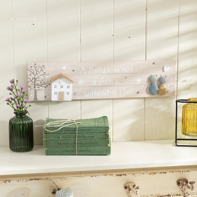 Wooden Rustic Sentiment Wall Plaque - A House is Not a Home Without a Cat