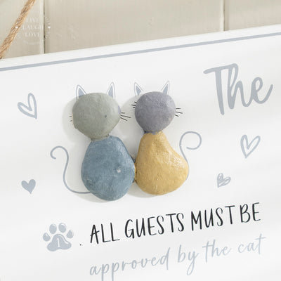 Cat Rules Fun Wall Plaque with Pebbles and Heart Detail