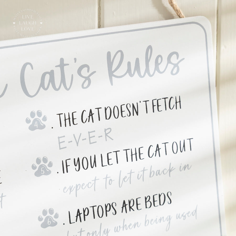 Cat Rules Fun Wall Plaque with Pebbles and Heart Detail