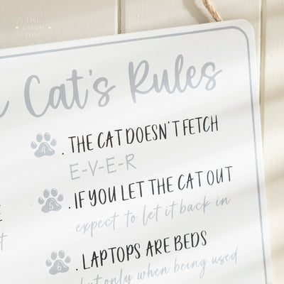 Cat Rules Fun Wall Plaque with Pebbles and Heart Detail