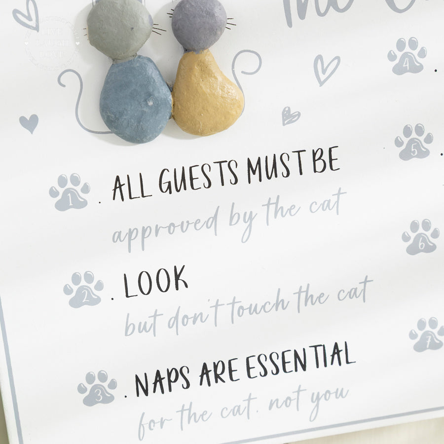 Cat Rules Fun Wall Plaque with Pebbles and Heart Detail