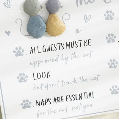 Cat Rules Fun Wall Plaque with Pebbles and Heart Detail