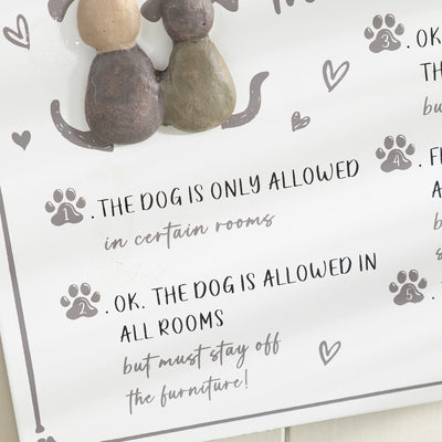 Dog Rules Fun Wall Plaque with Pebbles and Heart Detail