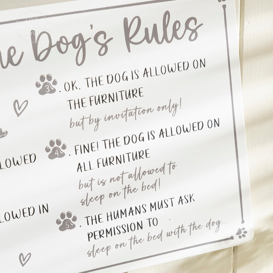 Dog Rules Fun Wall Plaque with Pebbles and Heart Detail
