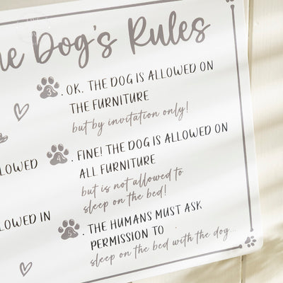 Dog Rules Fun Wall Plaque with Pebbles and Heart Detail