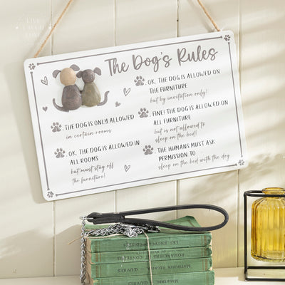Dog Rules Fun Wall Plaque with Pebbles and Heart Detail