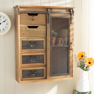 Vintage Industrial-Chic Wall Unit With Sliding Door