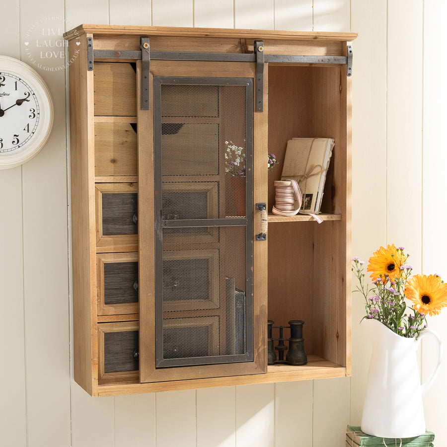 Vintage Industrial-Chic Wall Unit With Sliding Door