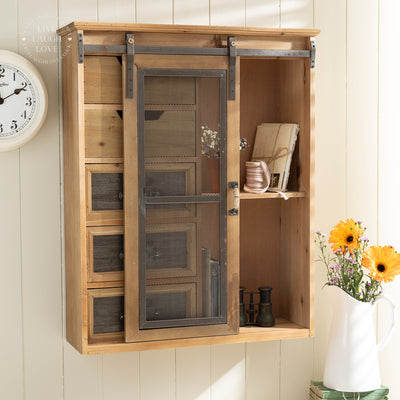 Vintage Industrial-Chic Wall Unit With Sliding Door