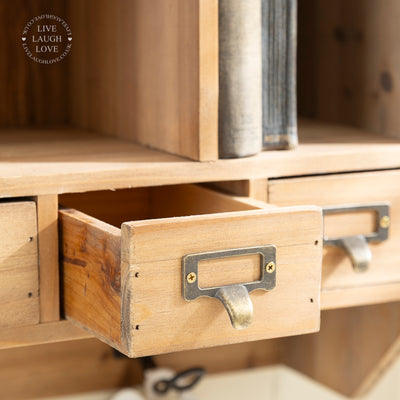 Rustic Wooden Wall Storage Unit with Hooks Drawers and Compartments