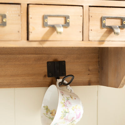 Rustic Wooden Wall Storage Unit with Hooks Drawers and Compartments