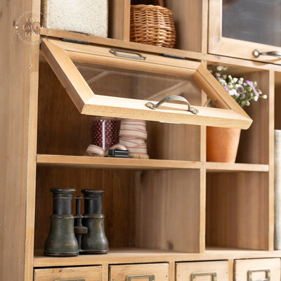 Rustic Wooden Wall Storage Unit with Hooks Drawers and Compartments