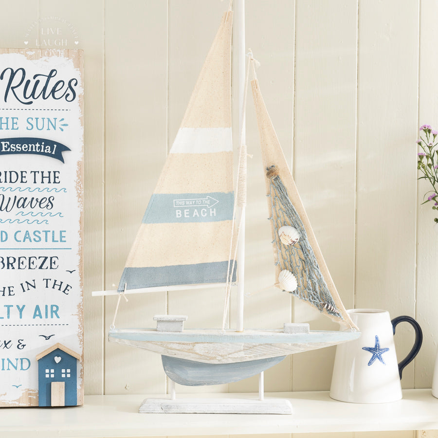 Nautical Decorative Sailboat Ornament - Coastal Beach Style Decor